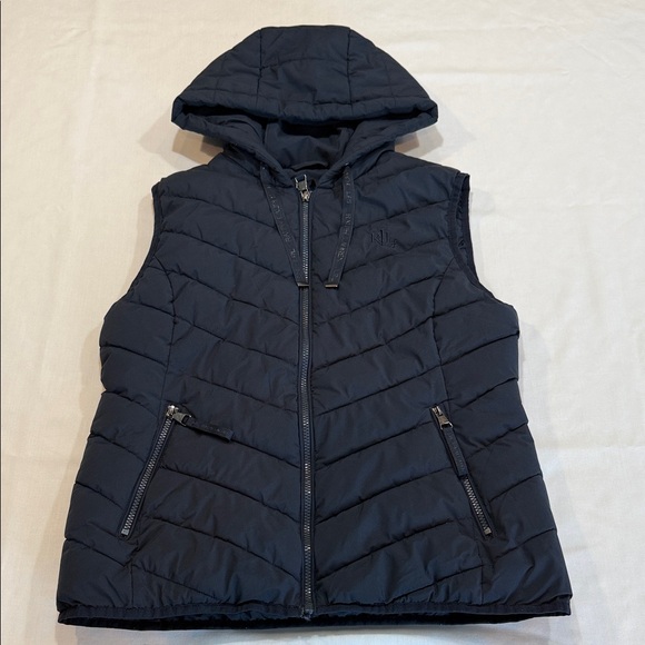 Lauren Ralph lauren Navy Quilted Puffer Vest Hooded Zip Front RLL Logo Size Med. - Picture 2 of 15